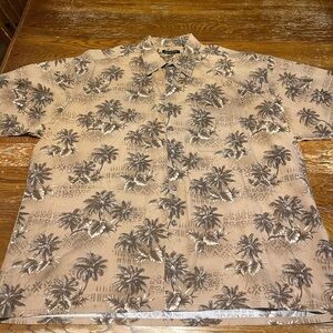 Pierre Cardin Tan Palm Print Dress Shirt